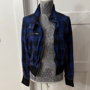Forever 21 Black and Blue Checkered Bomber Jacket